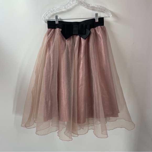 Dresses & Skirts - 5/$18 Pink Fairy Princess Skirt Black Bow Detail Sheer over Satin Elastic Waist
